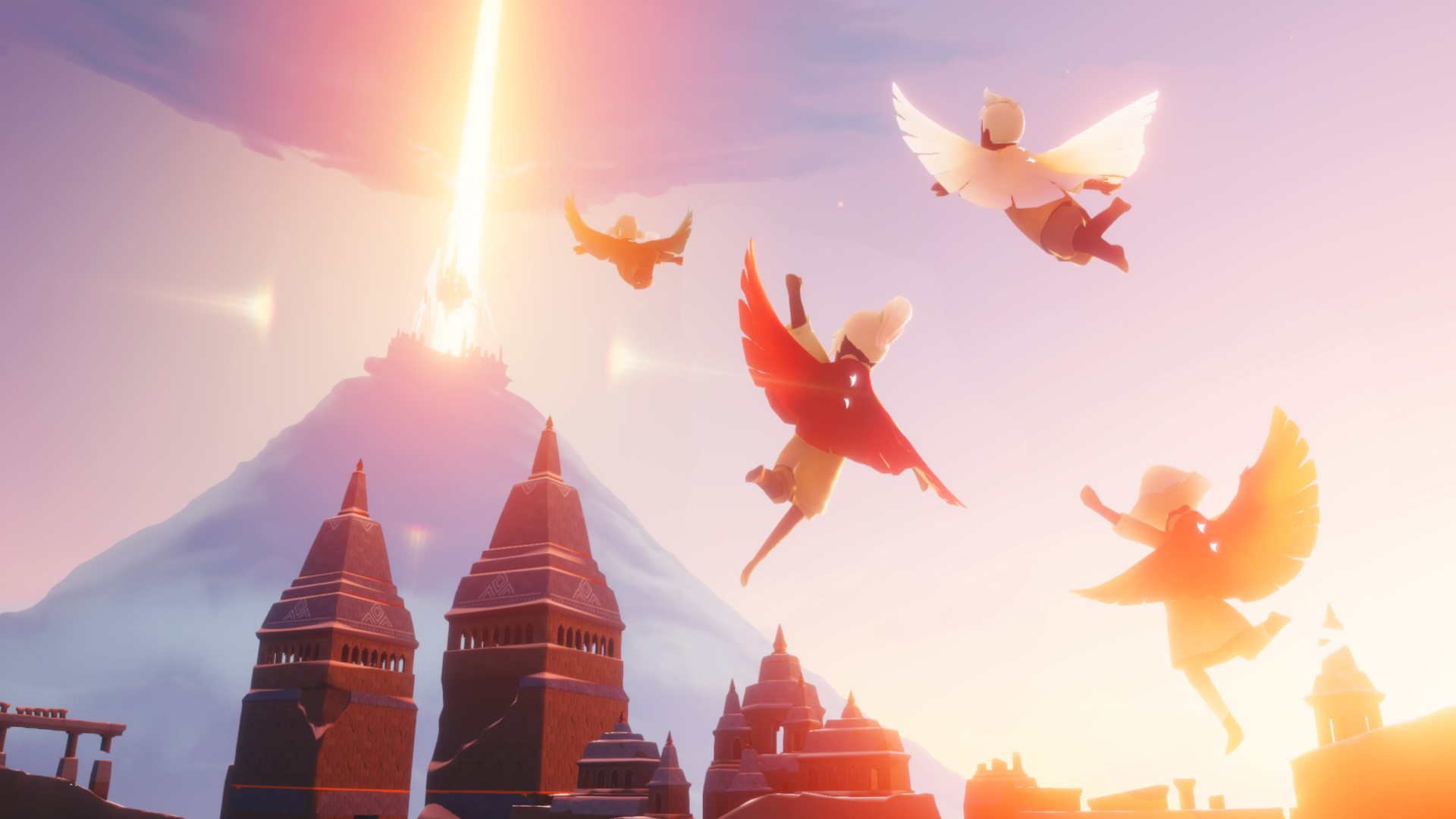 Best mobile multiplayer games: Sky: Children of the Light. Image shows angels flying in the sky.