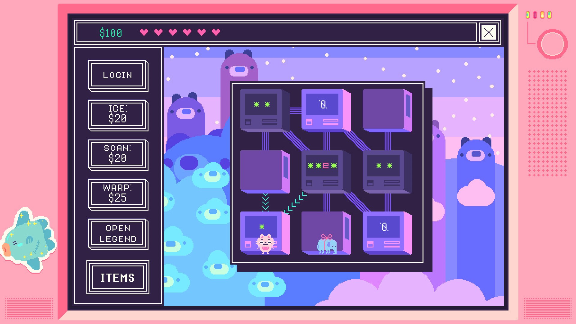 Bästa mobila pusselspel: Beglitched. Bilden visar en tre med tre kvadrat kvadrater med pixelerade karaktärer inom, inklusive en elefant och en katt