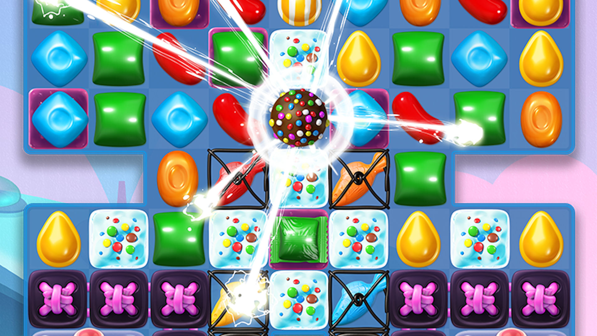 Nejlepší mobilní logické hry: Candy Crush Soda Saga. Obrázek ukazuje různé bonbóny