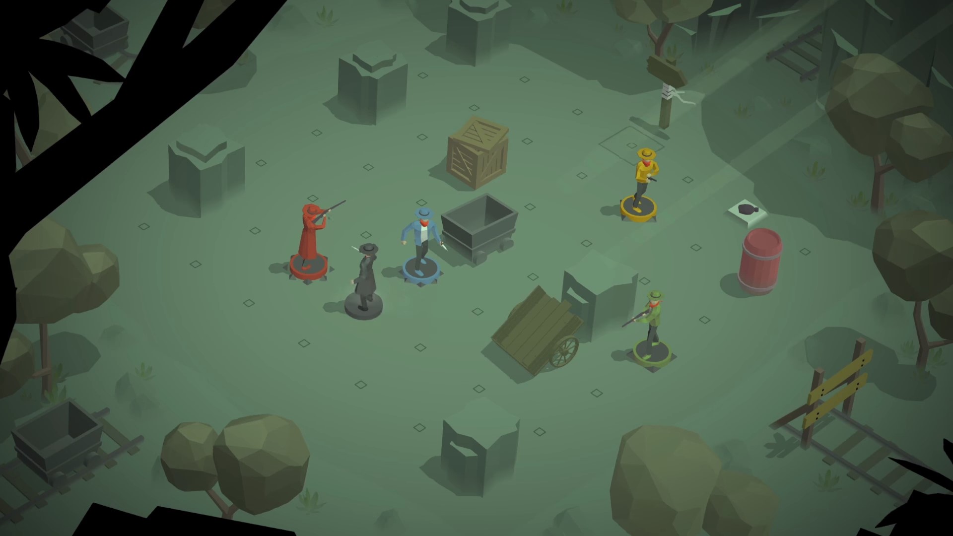 Najlepšie hry pre mobilné puzzle: Infinite West. Obrázok ukazuje veľa psov divokého západu, ktorý sa chystá vystreliť v púšti