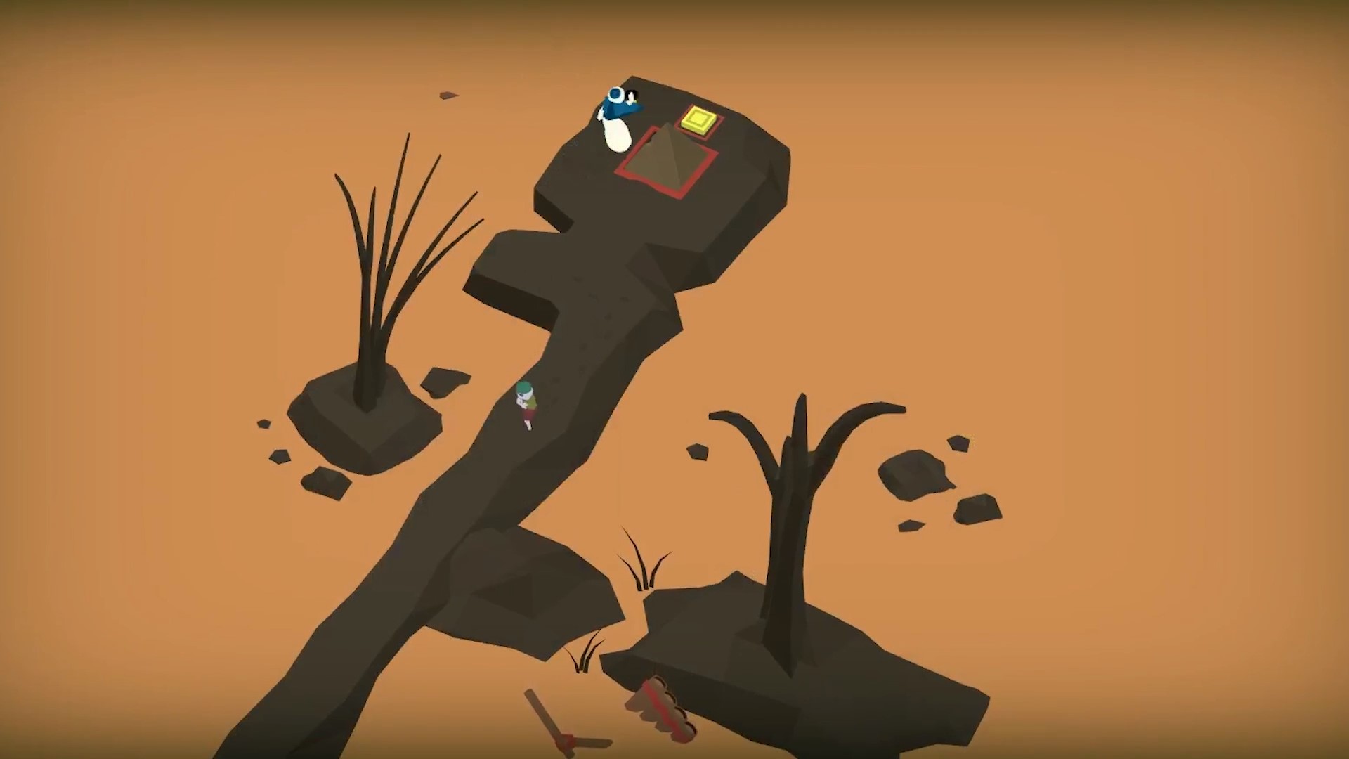 Beste mobile Puzzle -Spiele: Wo Schatten schlafen. Das Bild zeigt einen Spieler auf einem Landabschnitt in einem Sumpf