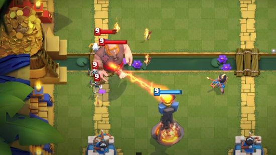 Clash Royale Princess: a screenshot from Clash Royale shows the princes character attacking several units