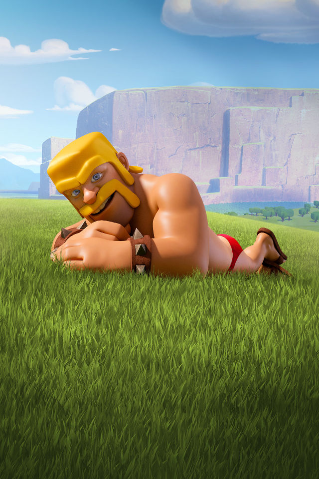 A Clash Royale troop having a relax in a grassy field 