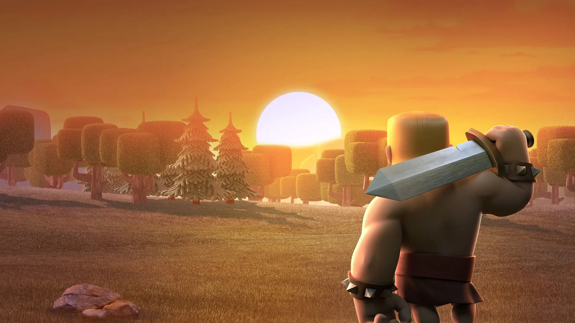 A Clash Royale troop peacefully watching a distant sunset
