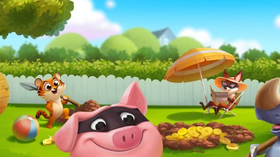 Coin Master hack: ket art for the game Coin Master shows a greedy pig and a pile of coins