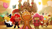 Cookie Run: Kingdom key art that features a bunch of happy cookies