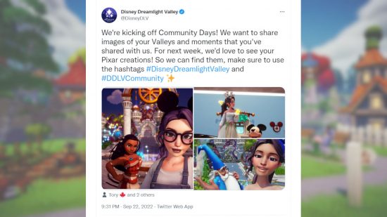 Disney Dreamlight Valley community day official tweet