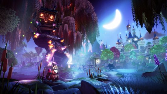 A moonlit knight in the valley before a Disney Dreamlight Valley crash ruins the peace