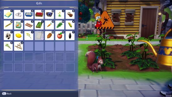 Disney Dreamlight Valley critters - a screenshot of a player feeding a squirrel