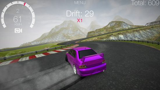 Purple car drifting in Drift Hunters unblocked
