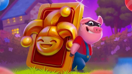 Games like Coin Master - the Coin Master pig carrying a large, golden card