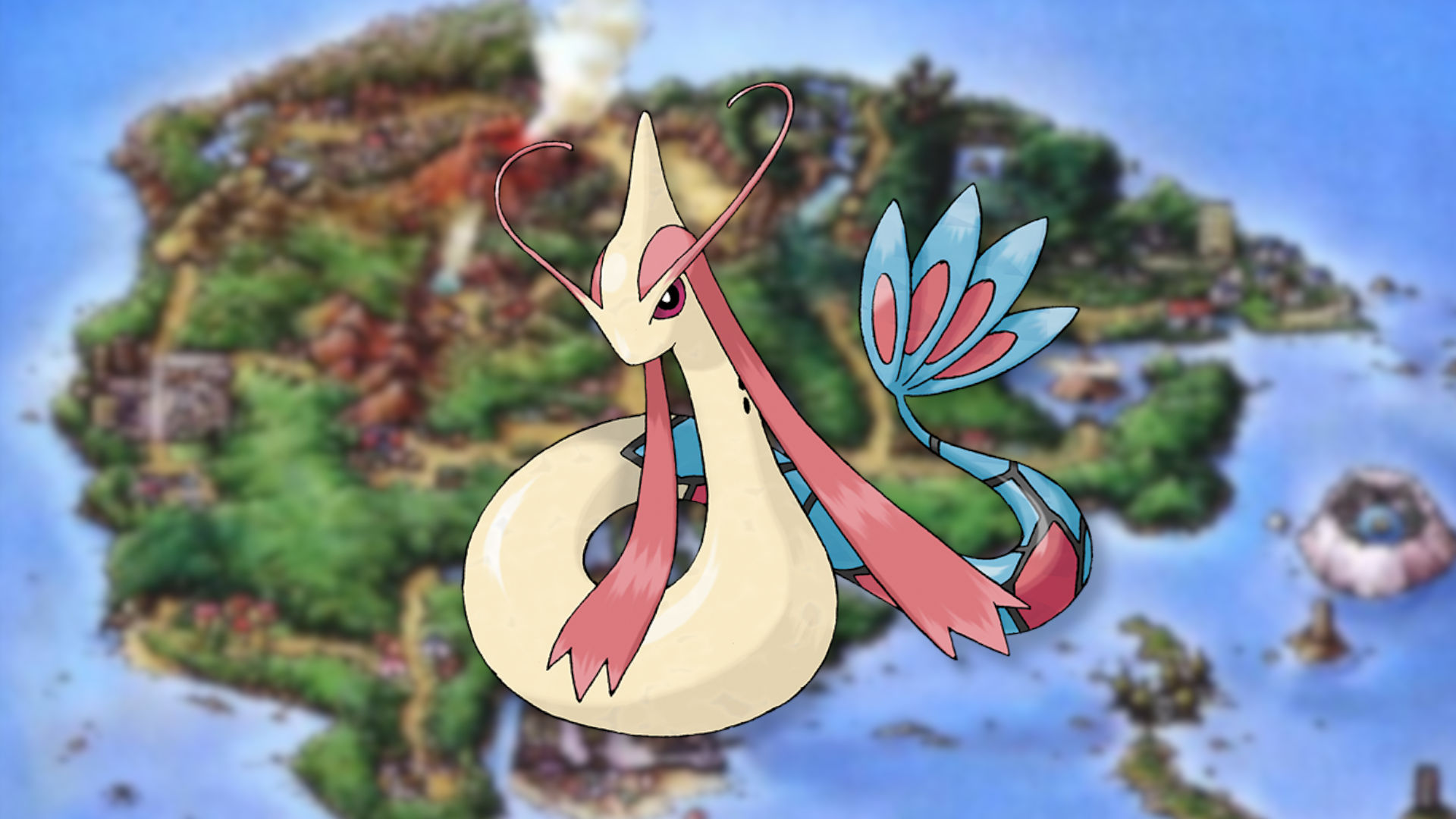 Milotic a gen 3 Pokémon, on a Hoenn background