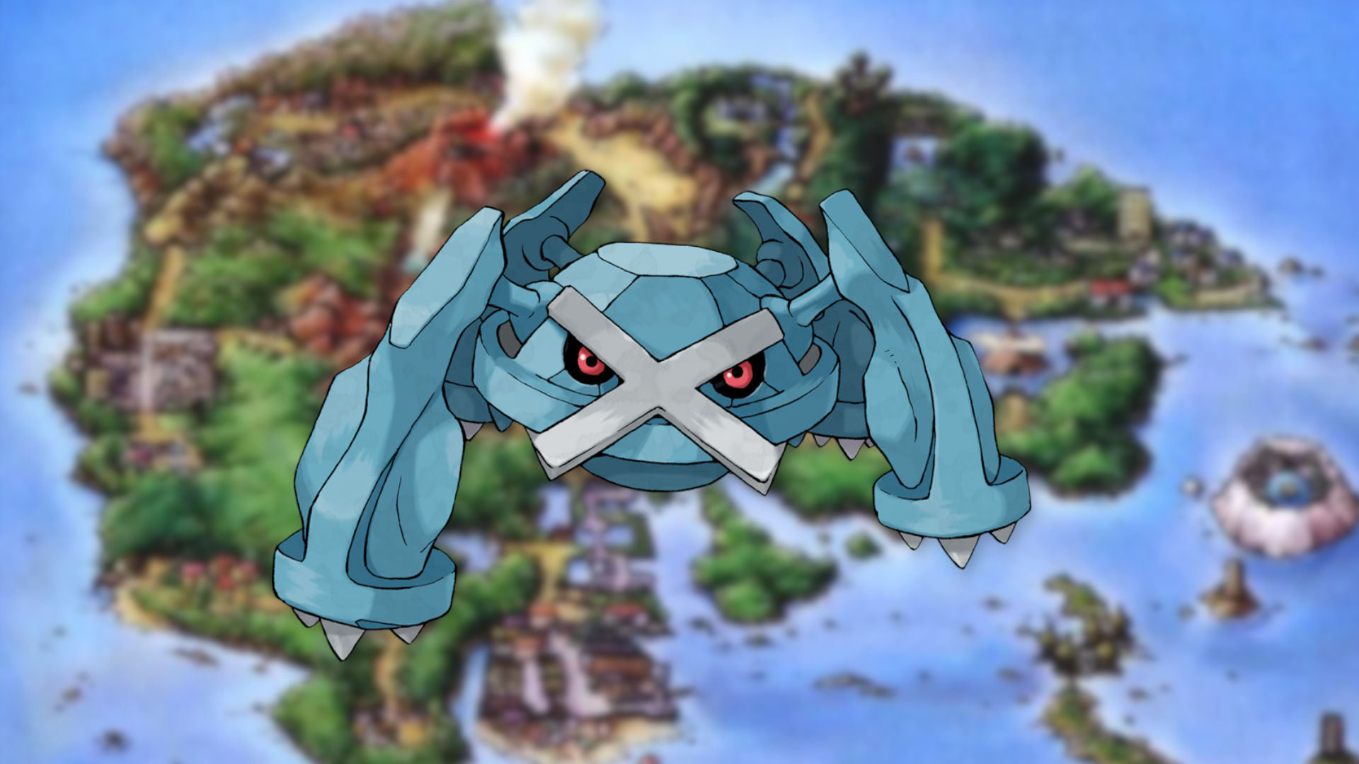 Metagross a gen 3 Pokémon, on a Hoenn background