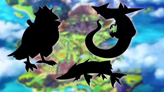 Silhouettes of some of the best gen 8 Pokemon on a Galar map background