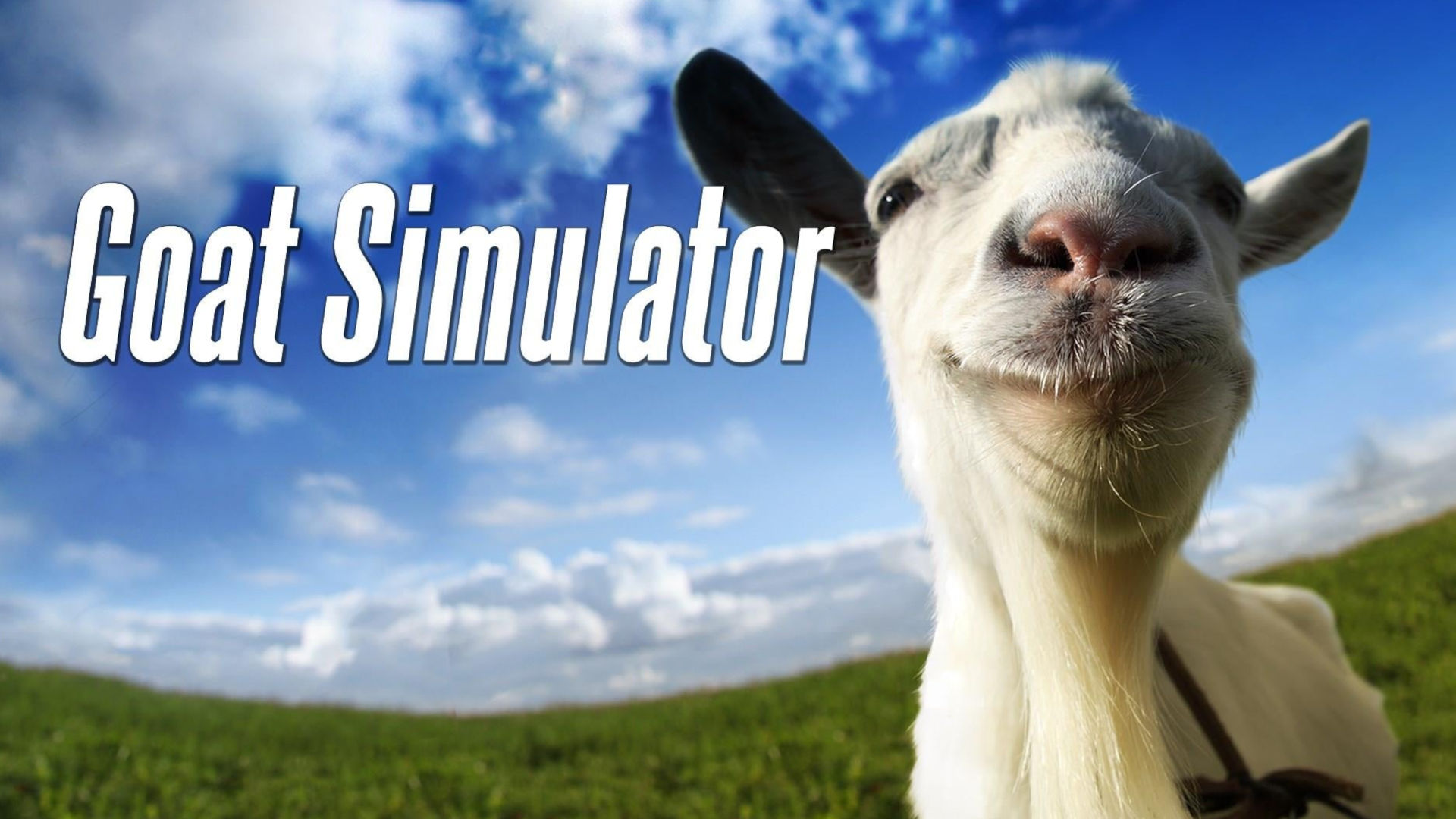 Cover art for Goat Simulator with the famous goat looking down the lens of the camera 