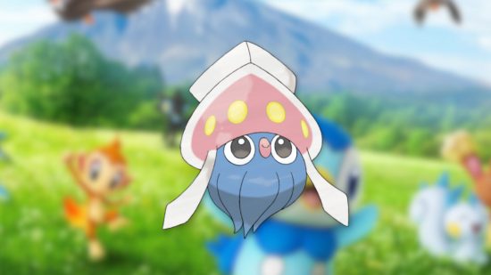 Custom image of Inkay, the little squid dark/psychic-type Pokémon, on a Pokémon Go background