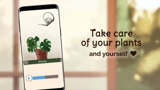 Kinder World interview - key art that depicts a smiling plant in a phone