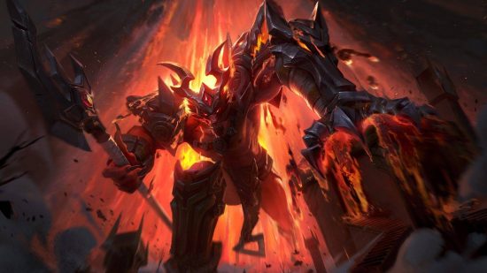 League of Legends Wild Rift ranks: key art for the game Wild Rift shows a large fire monster snarling and ready to attack