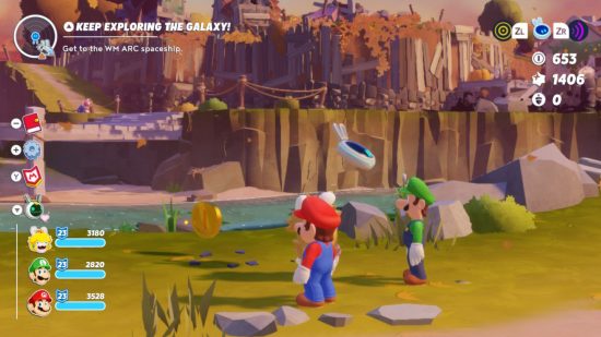 Screenshot of an overworld explorable by Mario from Mario + Rabbids Sparks of Hope