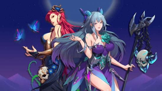 Mythic Heroes tier list - two Mythic Heroes characters in front of a night sky