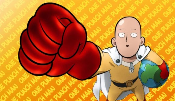 OPM The Strongest Saitama holding a planet and raising a fist