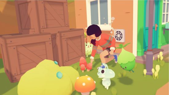 Ooblets clothlets: a screenshot from the game Ooblets shows a character collecting an item called a clothlet