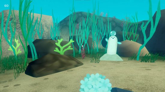 Penko Park release date: a first person view shows a creepty garden area filled with spooky creatures