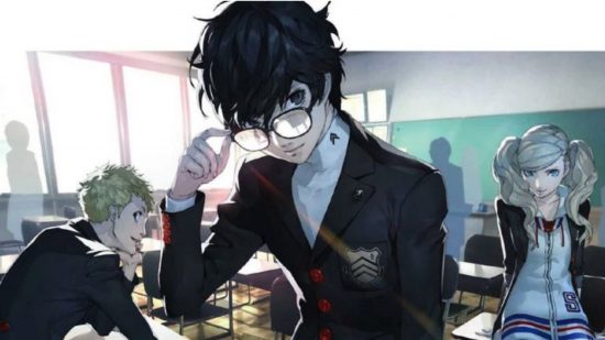 Joker looking suave in the classroom as he finds out that he's Persona 5's best boy