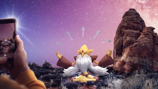 Pokémon Go events - A Mega Alakazam having its picture taken against a starry sky