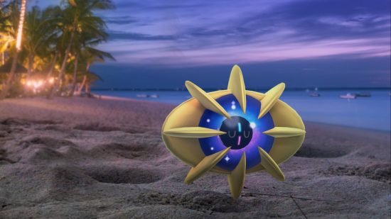 Cosmoem on a beach celebrating the Pokemon Go Evolving Stars event
