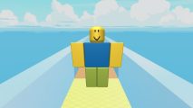 PNG of Roblox guy on the Race Clicker background for Race Clicker codes guide
