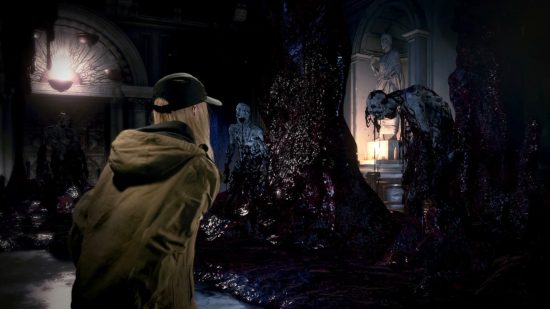 Rose surrounded by monsters in the Resident Evil Village DLC