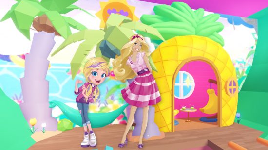 Custom image of Polly Pocket and Barbie in Roblox Polly Pocket pineapple house