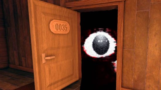 Roblox Doors codes: a screenshot from Roblox Doors shows a creepy hotel filled with scary ghost creatures