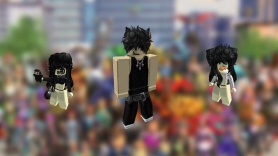 A group of Roblox emo characters on a blurred background