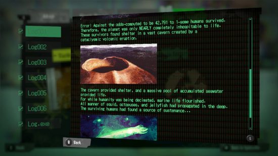 Text from a Splatoon 3 Alterna Log alongside a picture of a crater