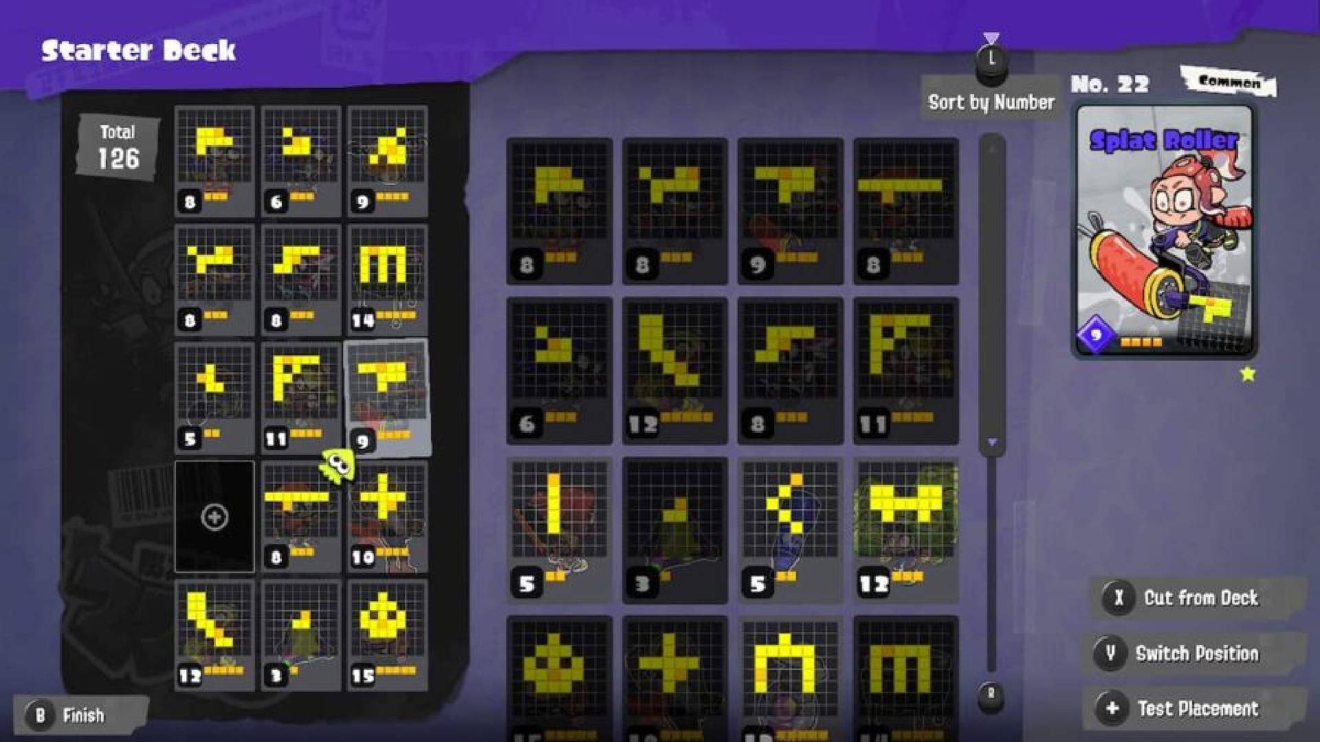 Splatoon 3 tableturf battle: zrzut ekranu ze Splatoon 3 pokazuje ogromną różnorodność kart bitewnych tableturf
