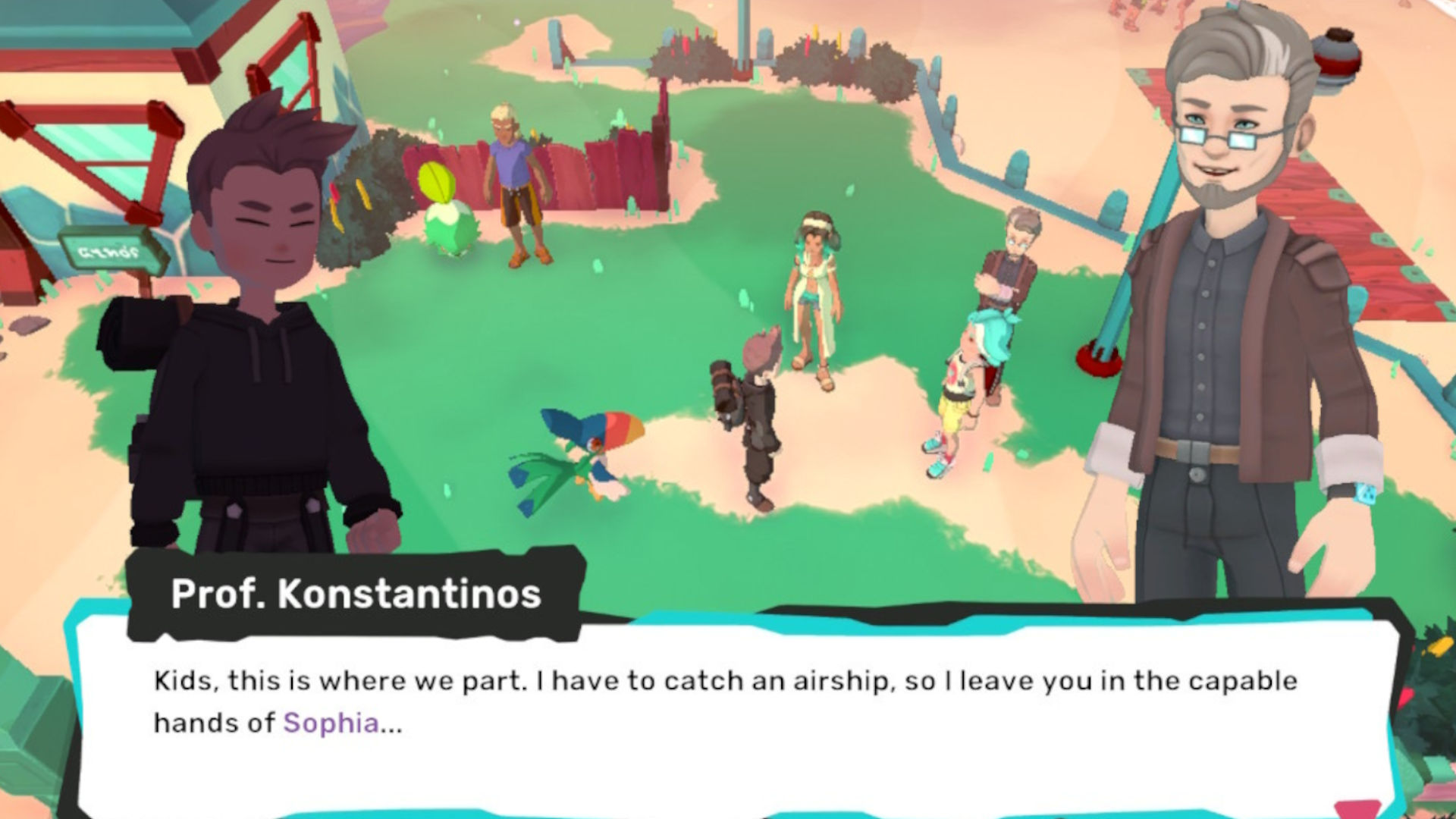 Temtem's Professor in conversation with the protagonist about a dojo challenge 
