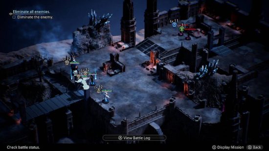 The Diofield Chronicle review: a screenshot from The Diofield Chronicle shows rthe enemy units scattered around a level, ready for battle