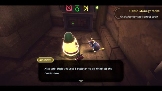 Spirit and the Mouse review - a Kibblin telling the mouse she's solved the problem