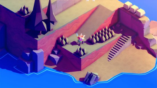 Tunic review: a small fox holds a weapon up triumphantly 