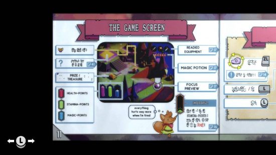 Tunic review: a screenshot of a manual shows a detailed illustration of in-game instruction or Tunic