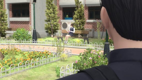 White Day: A Labyrinth Named School Switch review: Hui-Min Lee looking at Han So-Young, who is sat on a bench reading her journal