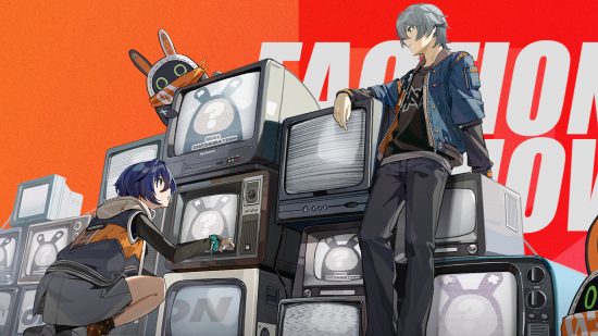 Zenless Zone Zero characters - the two proxies standing next to a pile of TVs