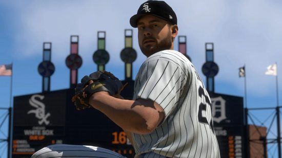 Screenshot of a pitcher from the Show, one of the baseball games on Switch and mobile