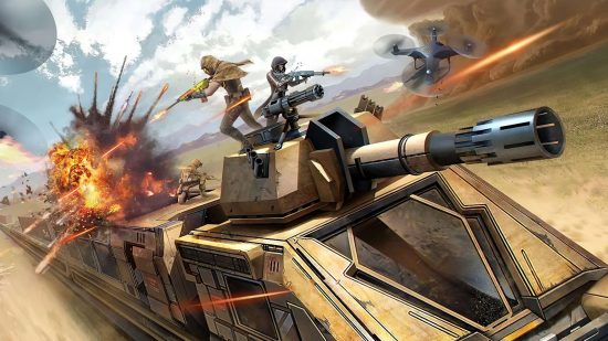 Battle royale games - characters fighting on top of a tank in Rules of Survival