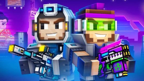 Battle royale games - - two characters ready for battle in Pixel Gun 3D