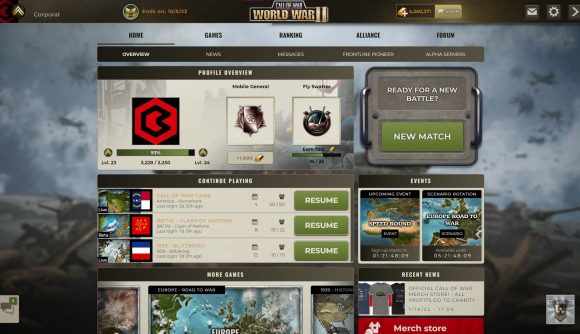 Best mobile war games: Call of War: World War II. Image shows a selection of battles available on the Call of War homescreen.