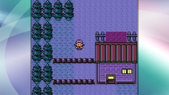 Los mejores juegos de Pokémon: una captura de pantalla de un personaje caminando por una ciudad en Pokémon Crystal