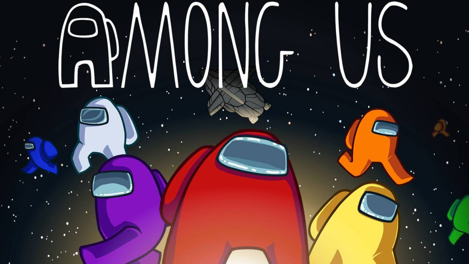 Best space games: Among Us. Image shows the iconic colourful crewmembers and the logo of the game.